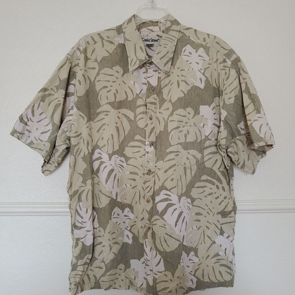 Cooke Street Hawaiian Shirt Polynesian Design‎ Big Leaves Green Cotton 2XL